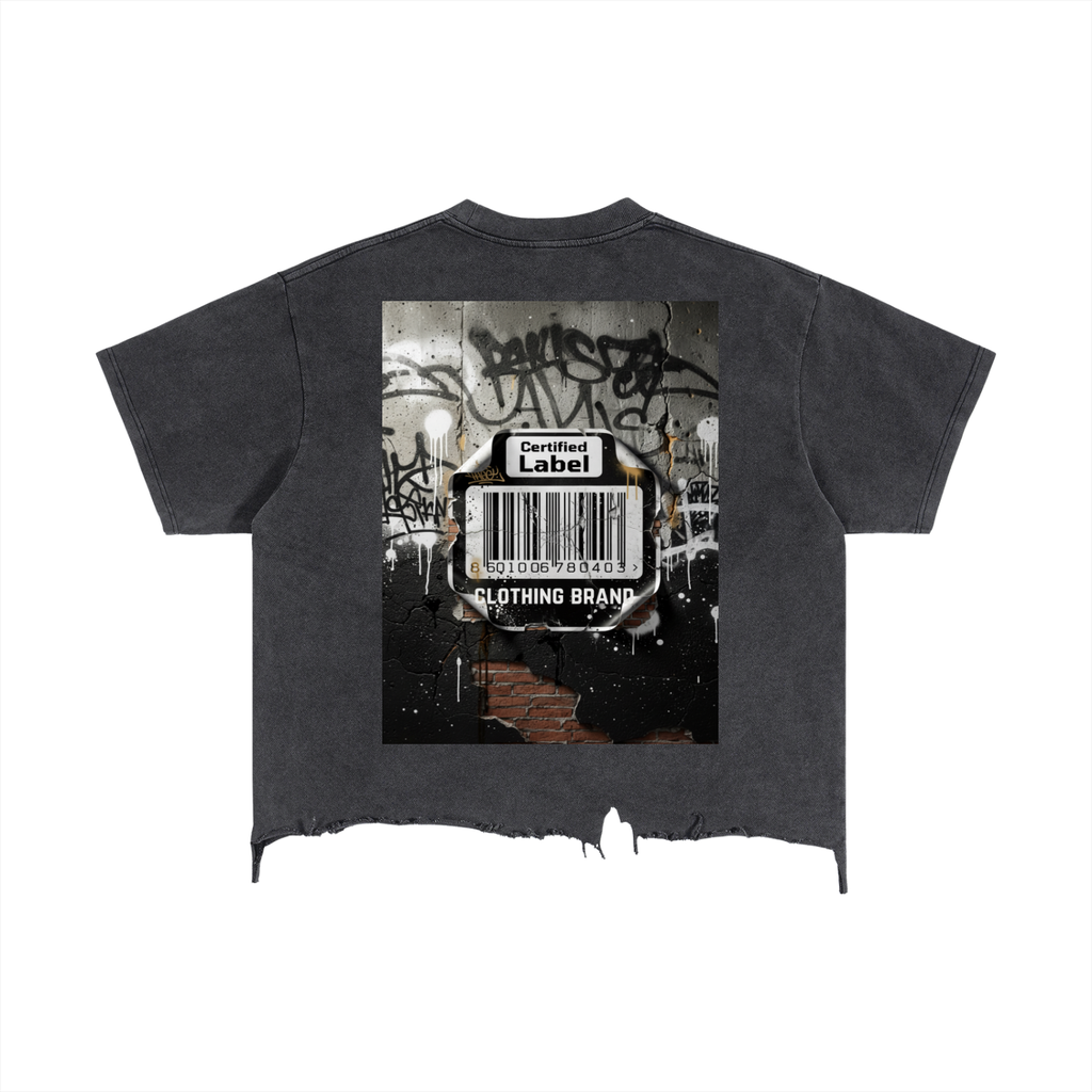 Certified Label Vintage Wash Boxy Distressed Hem T-Shirt